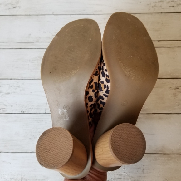 Cato C Comfort Leopard Print Open Toe Wrap Ankle Round Faux Wood Heel Sandal - Picture 9 of 13